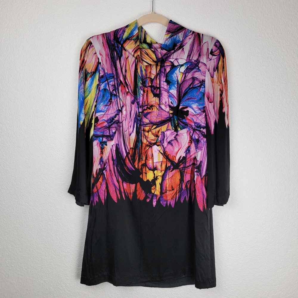 Alberto Makali Abstract Print Silk Dress Long Sleeve Mini 8